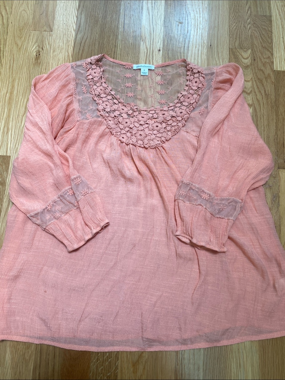 JohnPaulRichard Crochet Yoke Tunic - Peach Blush
